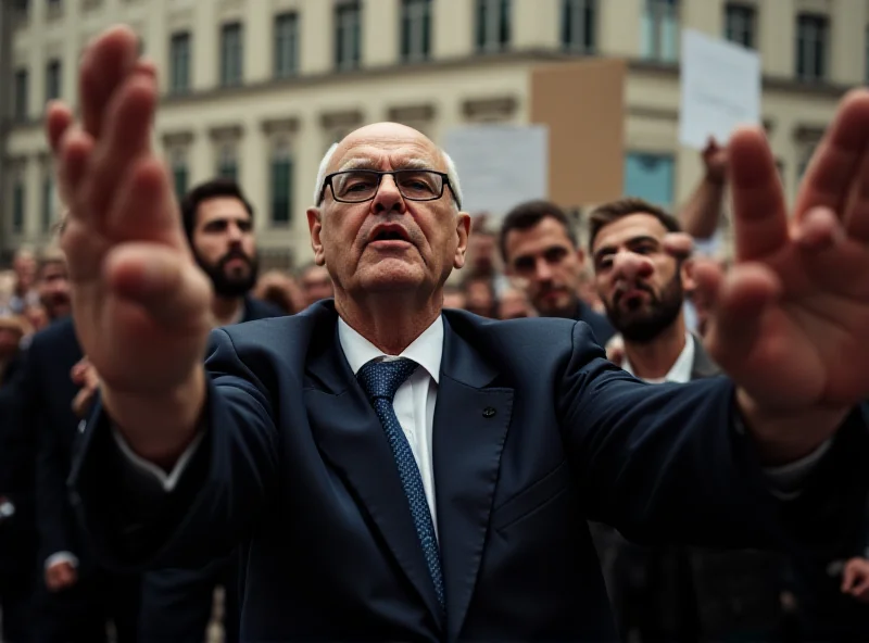 Crowd of supporters greeting a man outside a building.