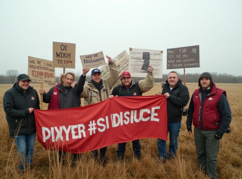 Image of protesters holding signs and banners during a demonstration against an oil pipeline