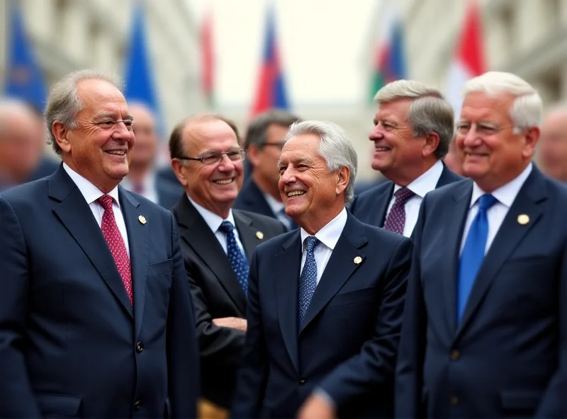 A group of European leaders standing together, symbolizing unity and support for Ukraine.