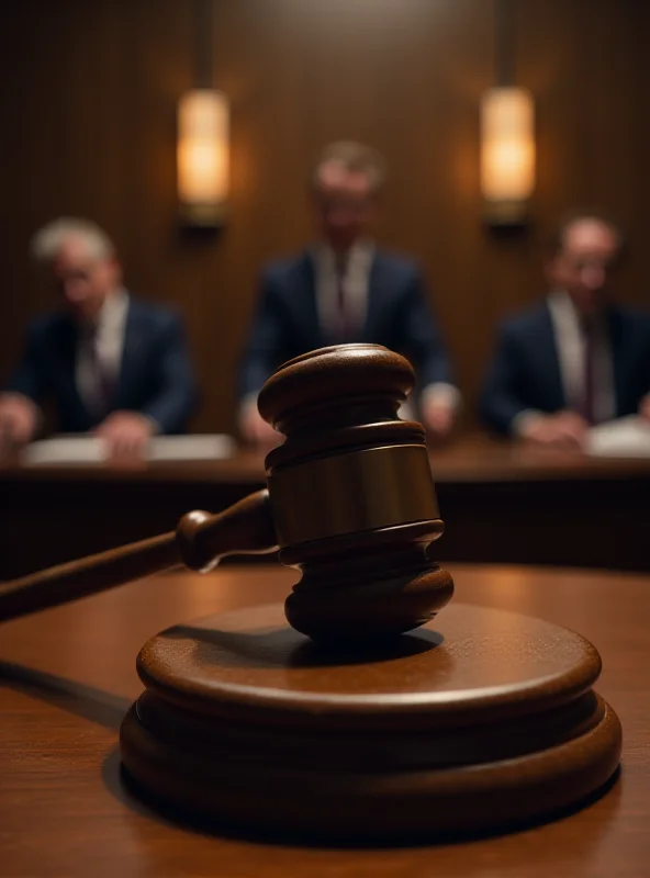 A gavel hitting a sound block in a courtroom, symbolizing legal proceedings.