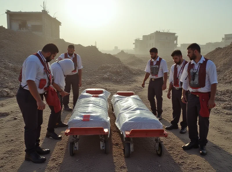 Image of Red Cross representatives receiving bodies in Gaza.