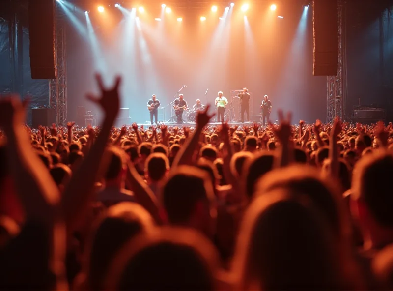 Image of a crowded concert with blurred figures in the foreground