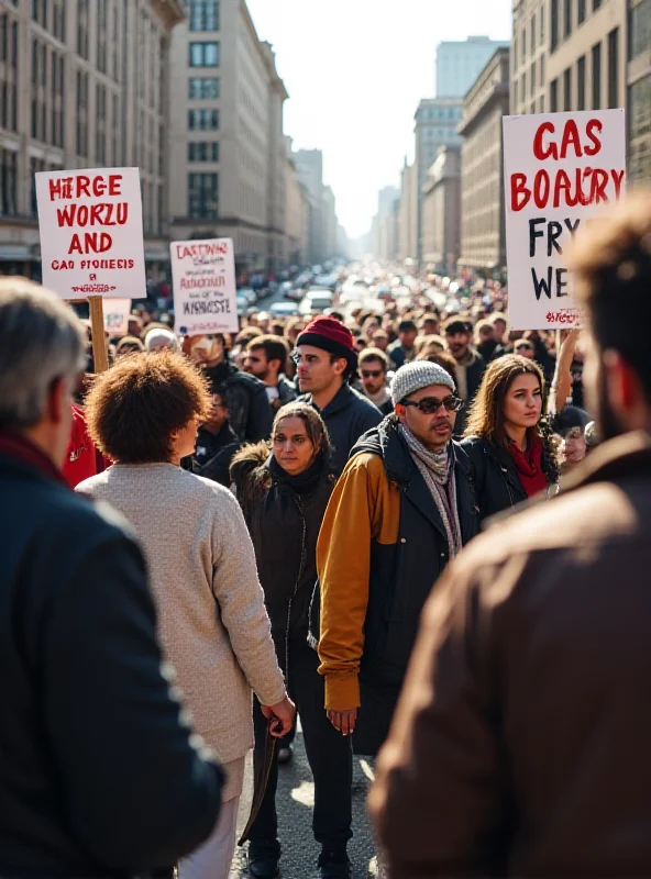 People protesting with signs and banners in a city street