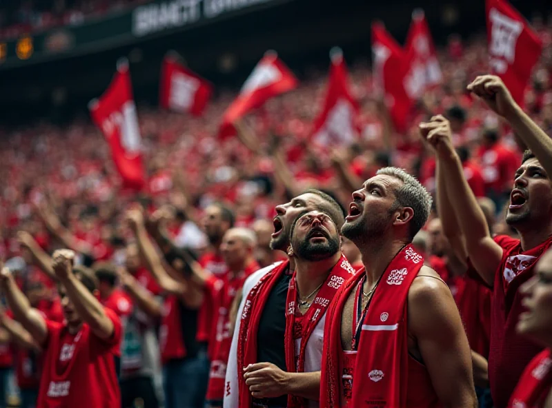 Serbian fans chanting at a basketball game.