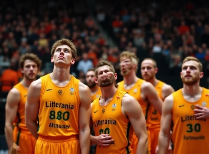 Lithuanian basketball players reacting to chants from the crowd.