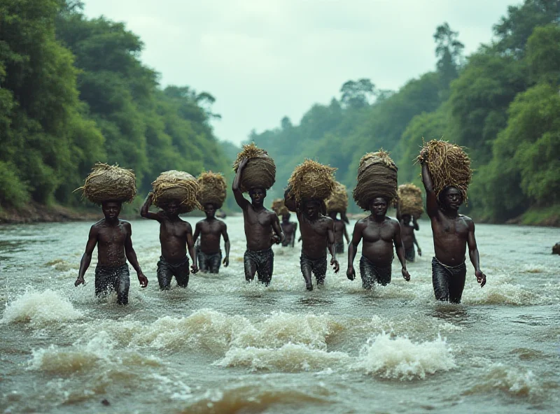 Congolese refugees crossing a river, seeking safety in Burundi.