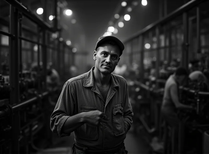 A black and white photograph of a man working in a factory during World War II.