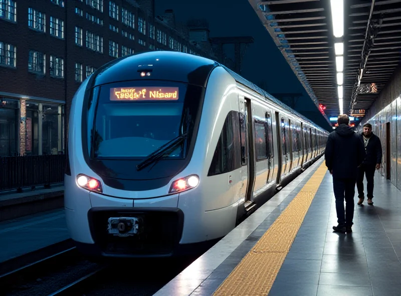 A modern train of the Elizabeth Line pulling into a station platform, showcasing its sleek design.