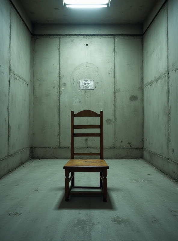 An empty execution chamber with a target on the wall.