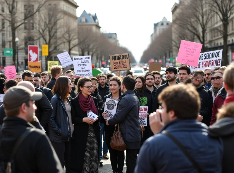 A protest with signs related to the Israeli-Palestinian conflict.