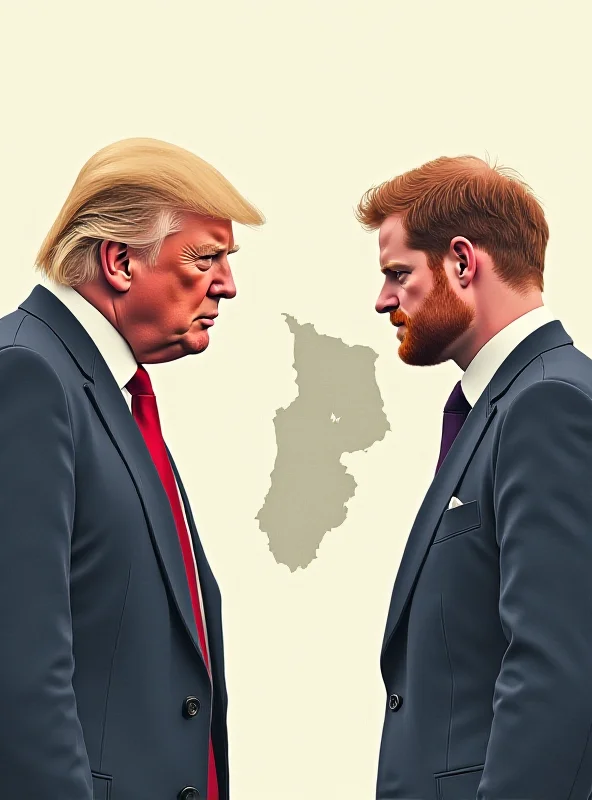 Digital illustration of Donald Trump and Prince Harry facing away from each other with a map of Lesotho in the background, symbolizing their disagreement.