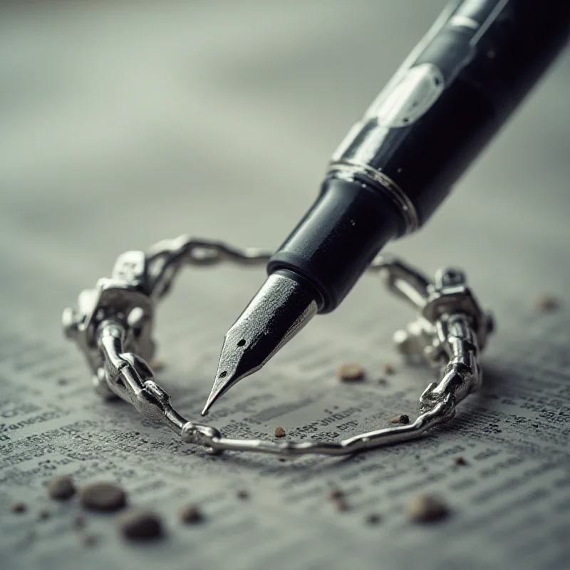 A symbolic image depicting a pen breaking through a set of handcuffs, representing the freedom of the press.