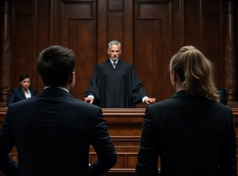 A courtroom scene with a jury delivering a verdict.