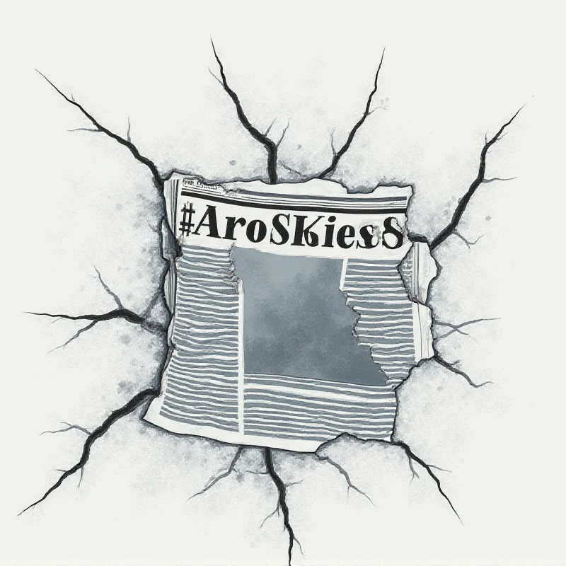 Illustration of a newspaper with cracks forming on its front page, symbolizing a crisis of trust.