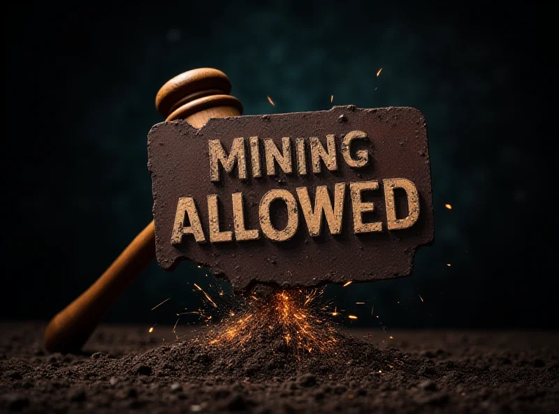 Conceptual image of a gavel striking down a mining sign, symbolizing the mining moratorium.