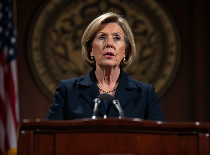 Linda McMahon speaking at a podium with the Department of Education seal in the background