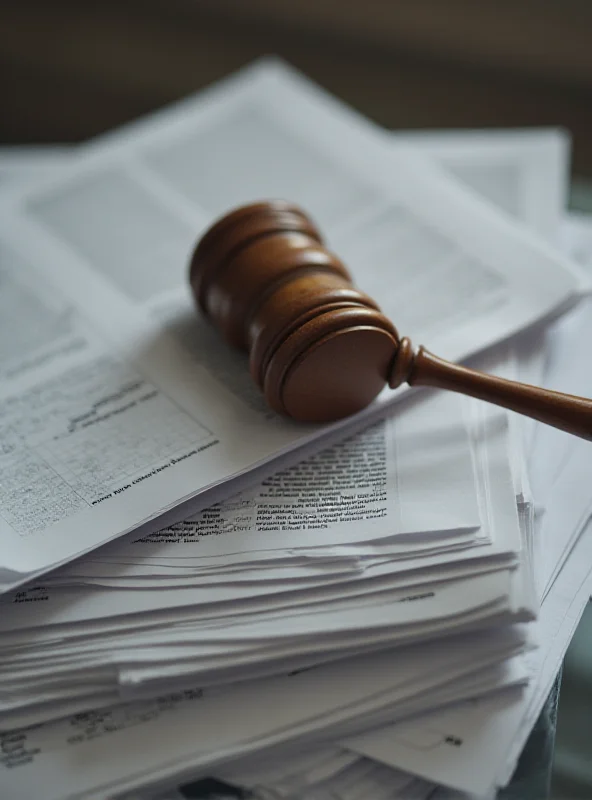 A gavel resting on a stack of legal documents