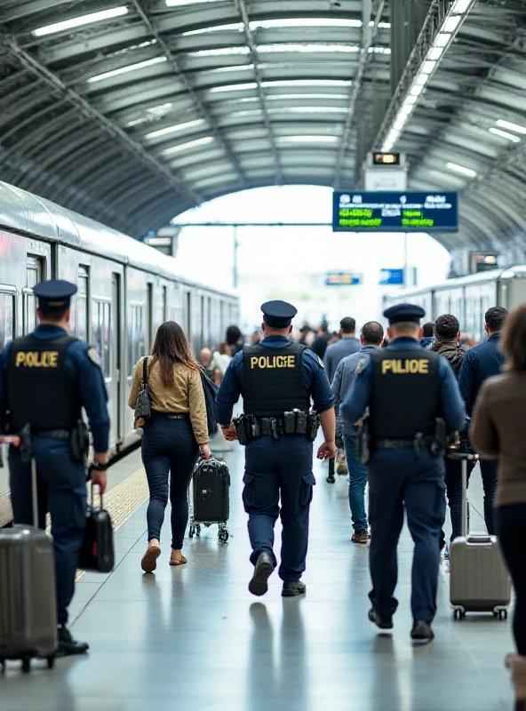 Police officers patrolling a train station in Frankfurt