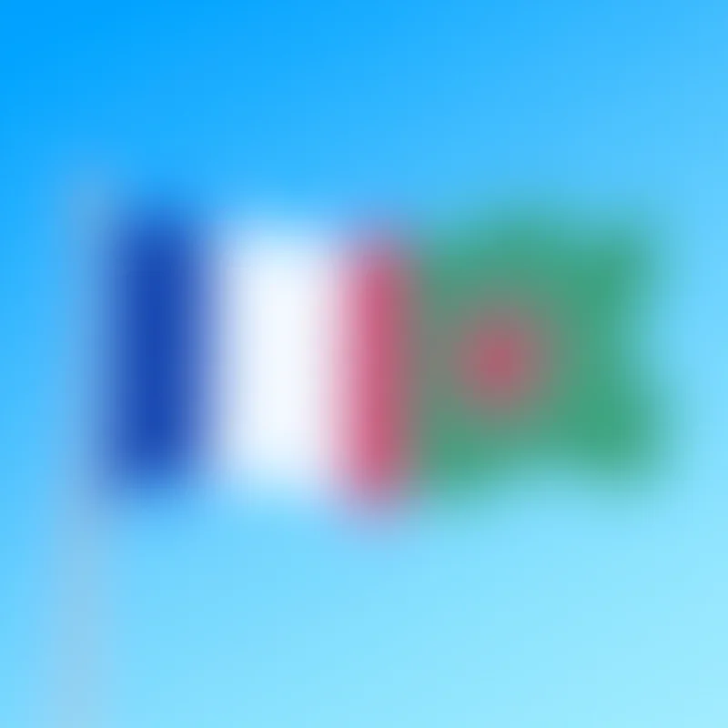 A split screen image showing a French flag on one side and an Algerian flag on the other