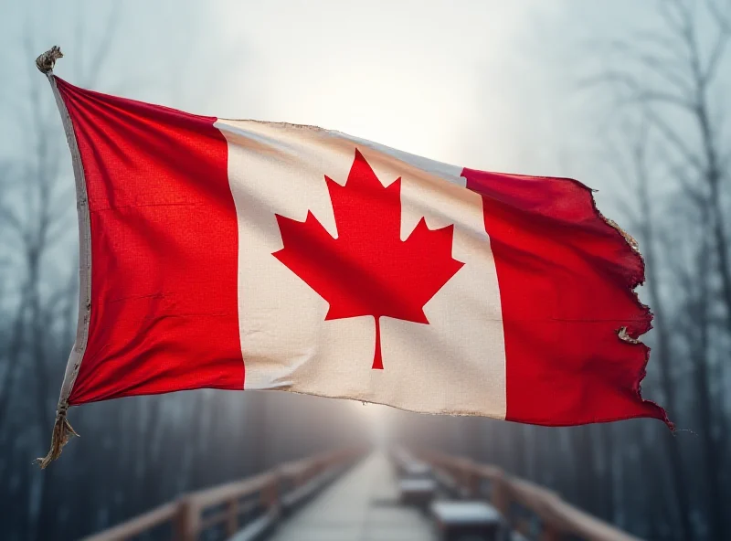 A Canadian flag waving in the wind with a slightly distressed look