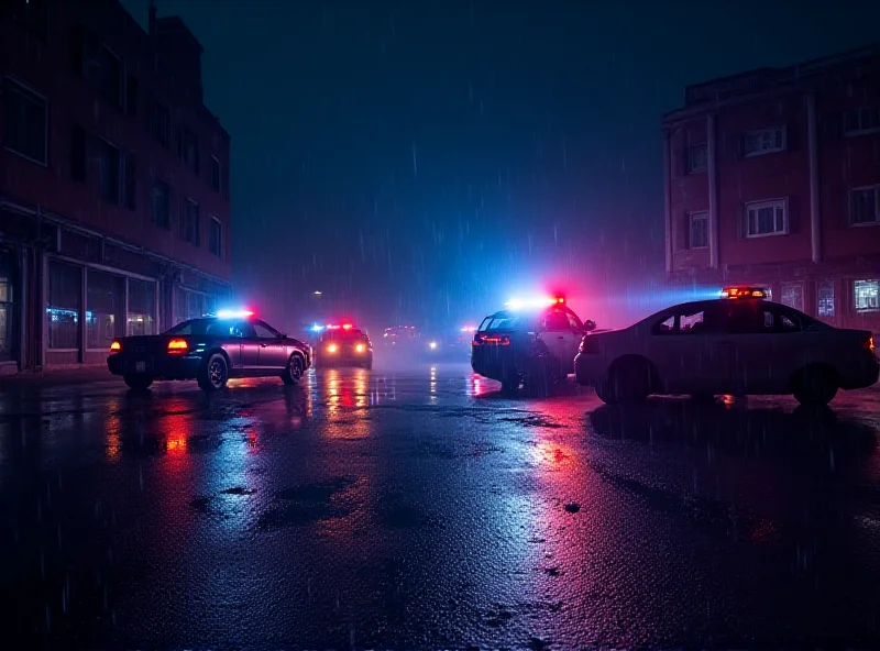 Police lights at a car accident scene at night.