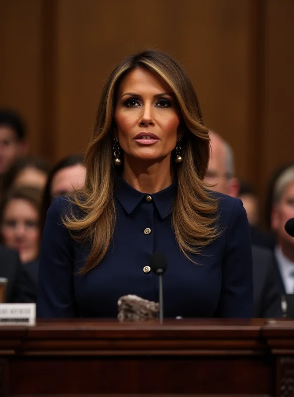 Melania Trump speaking before Congress about revenge porn, surrounded by politicians.