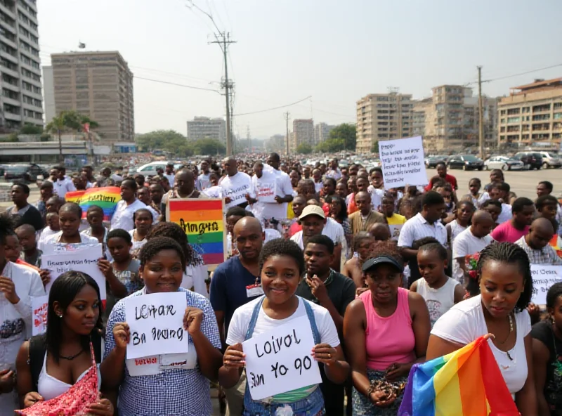 Protestors holding signs in support of LGBTQ+ rights in Ghana