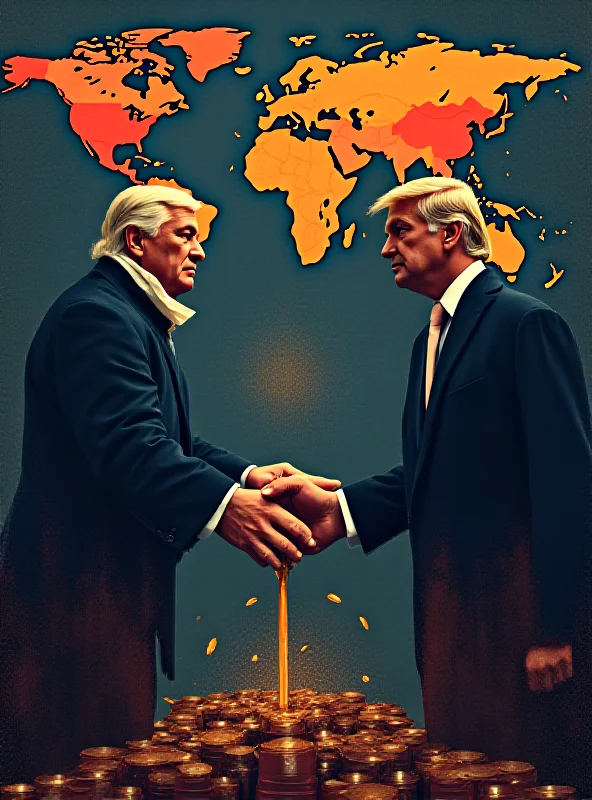 A stylized image representing oil barrels and political figures shaking hands, symbolizing the intersection of politics and the oil industry.