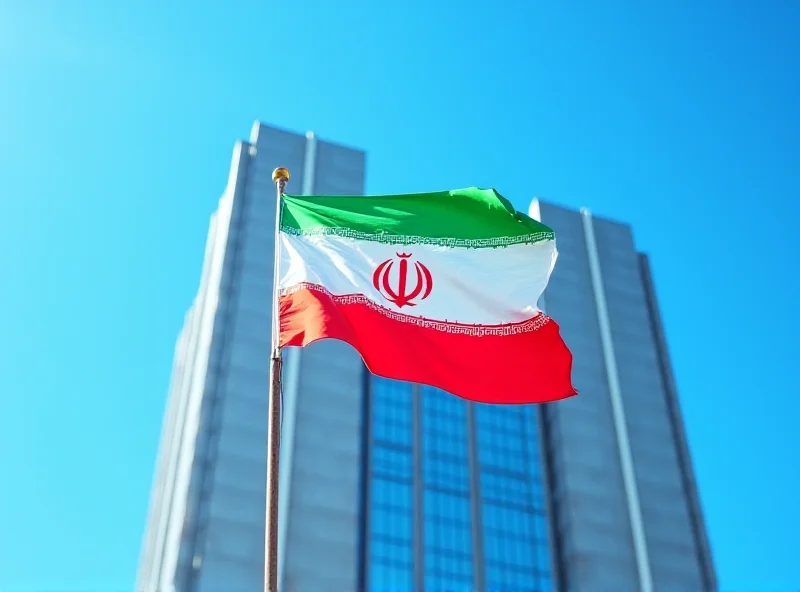 Iranian flag waving in front of a government building.