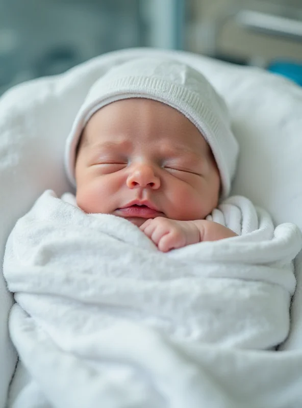 A newborn baby sleeping peacefully in a hospital bassinet.