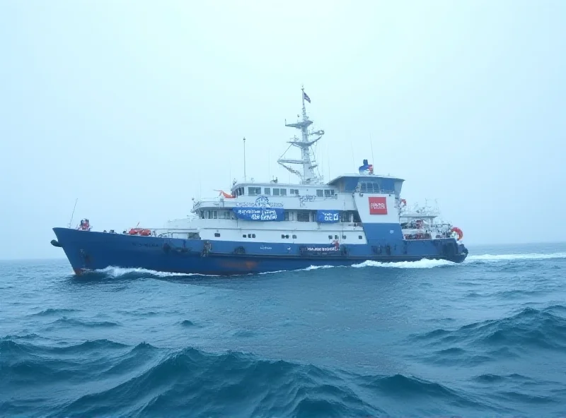 A Sea Watch rescue ship sailing on the open sea.