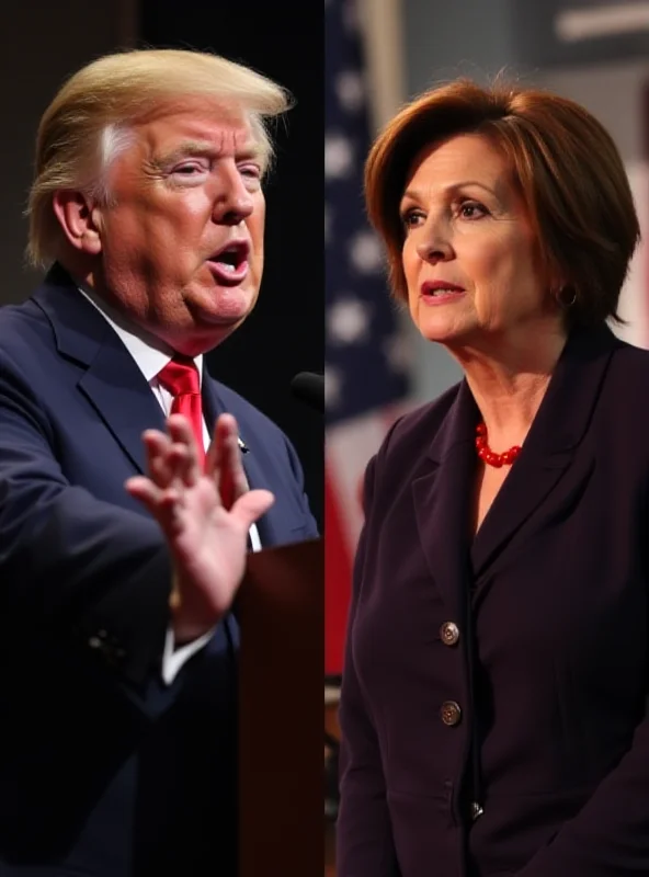 A split image showing Donald Trump giving a speech on one side and Maura Healey addressing a crowd on the other.