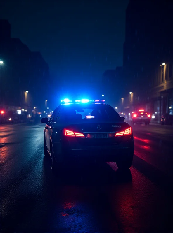 Police car with flashing lights at night