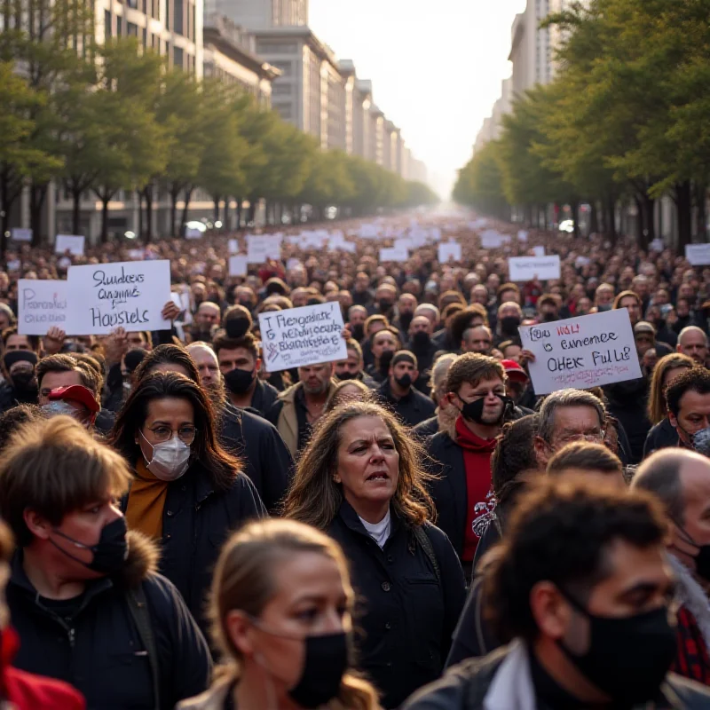 Crowd of protestors holding signs