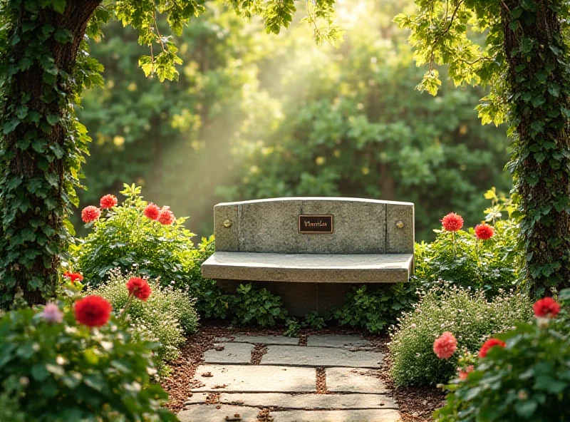 A peaceful memorial garden with a bench and flowers, dedicated to the memory of a young girl.