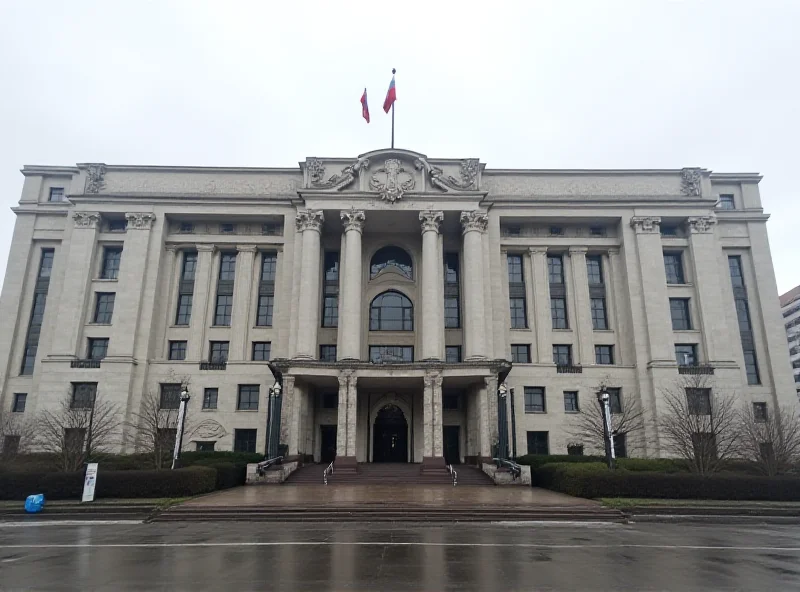 Exterior of a Russian government building, potentially the Main Directorate for Combating Economic Crime and Corruption.