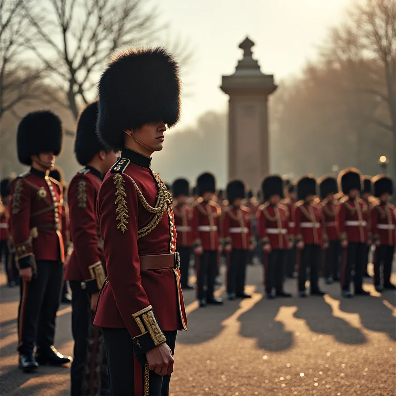 British soldiers standing at attention during a military ceremony.