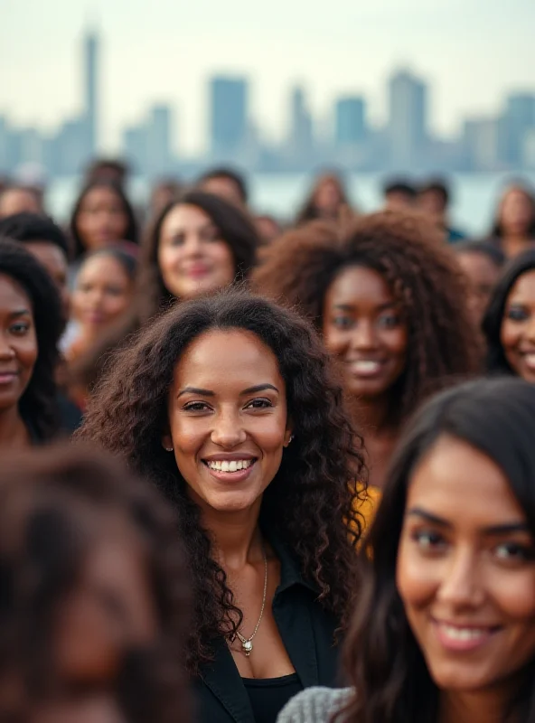 A diverse group of women standing together, smiling and looking confident.