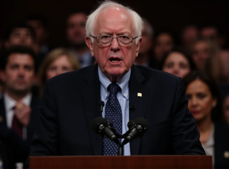 Bernie Sanders speaking at a podium