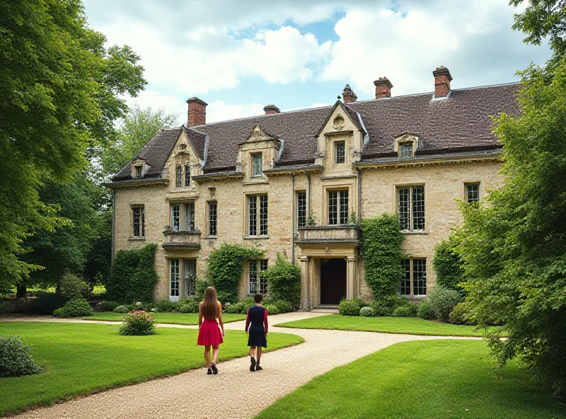 Image depicting a traditional-looking French boarding school with students in uniforms.