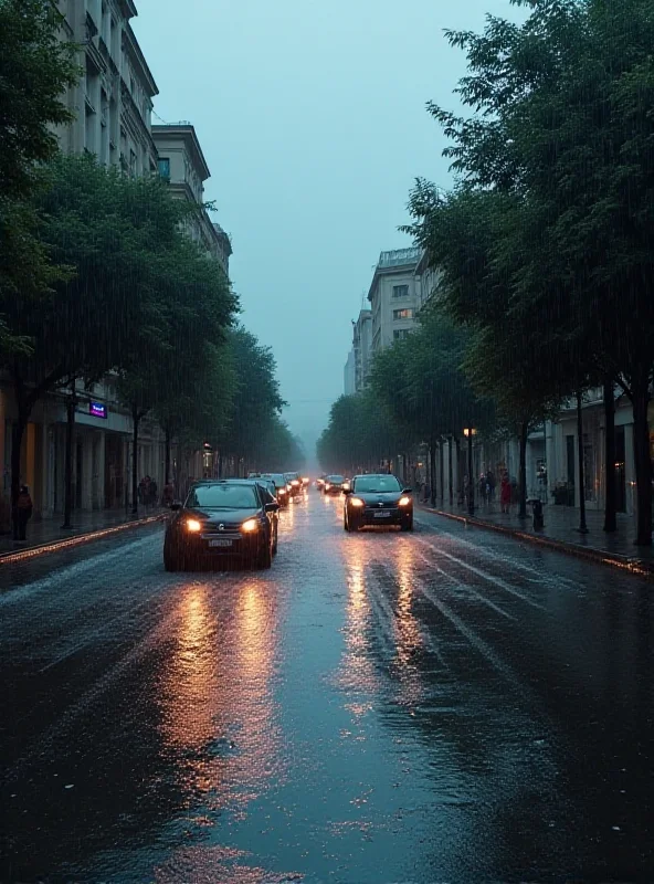 A street in Valencia flooded with rainwater during a heavy downpour.