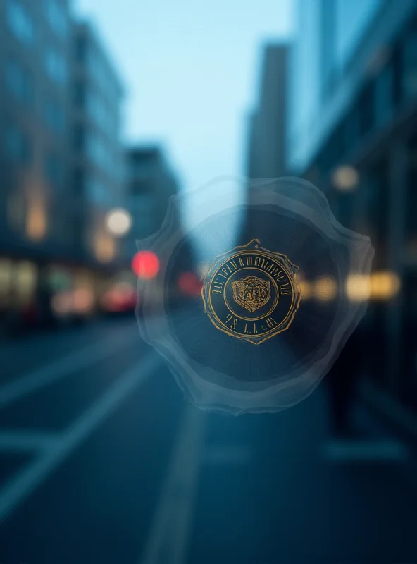 An abstract representation of a police badge and a blurred cityscape