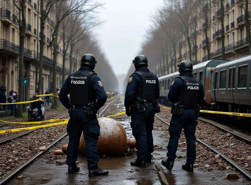 Police officers standing near a large, rusty bomb in a residential area in Paris