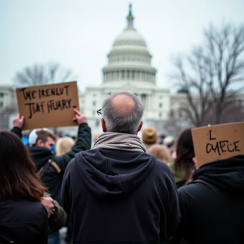 A protest with signs referencing the January 6th Capitol riot