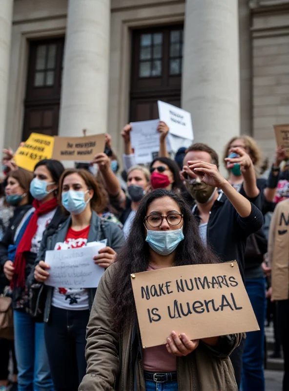 A protest in support of sanctuary cities, with diverse people holding signs.