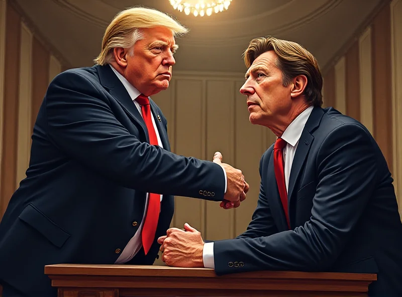 Illustration of Donald Trump and Volodymyr Zelensky meeting, with a tense atmosphere.