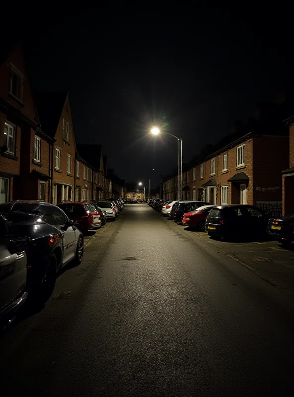 A dimly lit street in Nottingham at night, with police tape cordoning off an area.