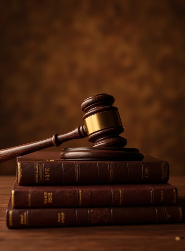 A gavel resting on a stack of law books, symbolizing justice and the court system.