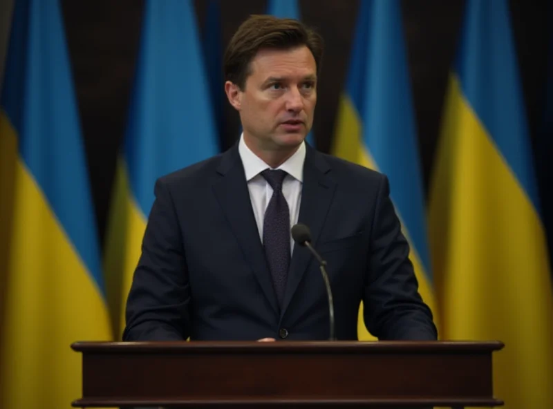 President Zelenskyy speaking at a press conference in Kyiv, Ukraine.