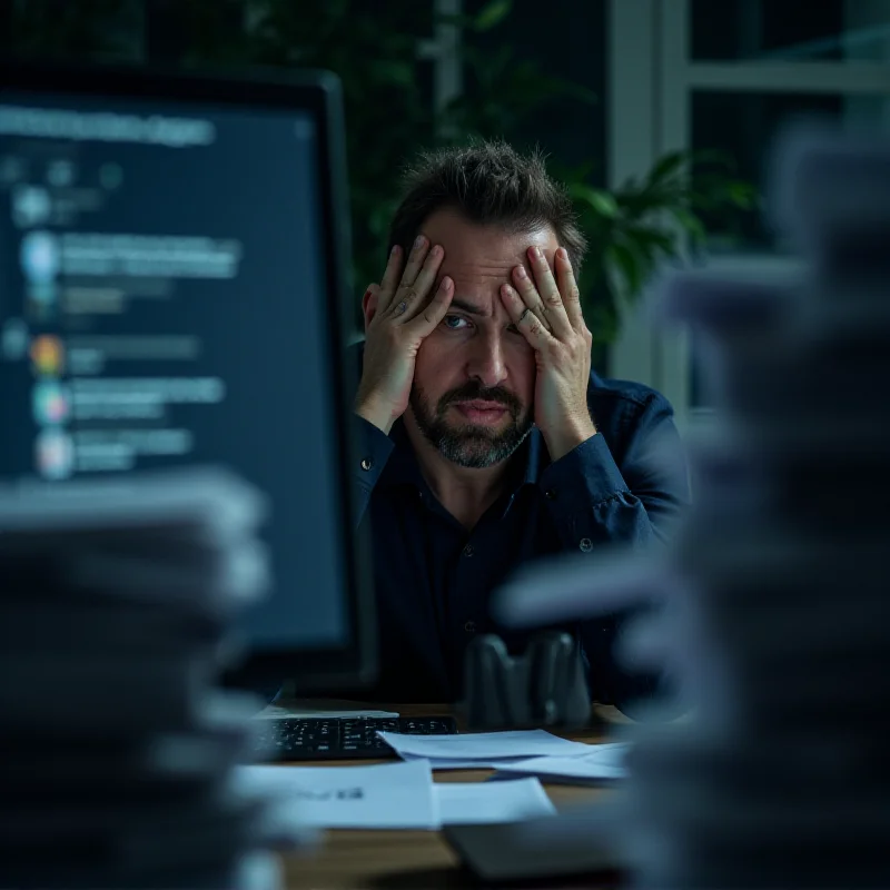 Office worker looking stressed at their computer